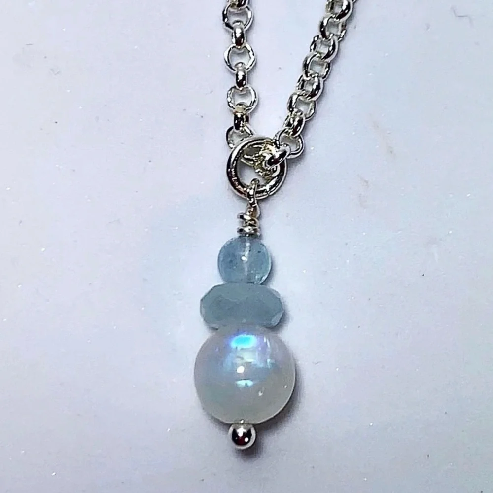 Hand Made Moonstone Aquamarine Charm Necklace